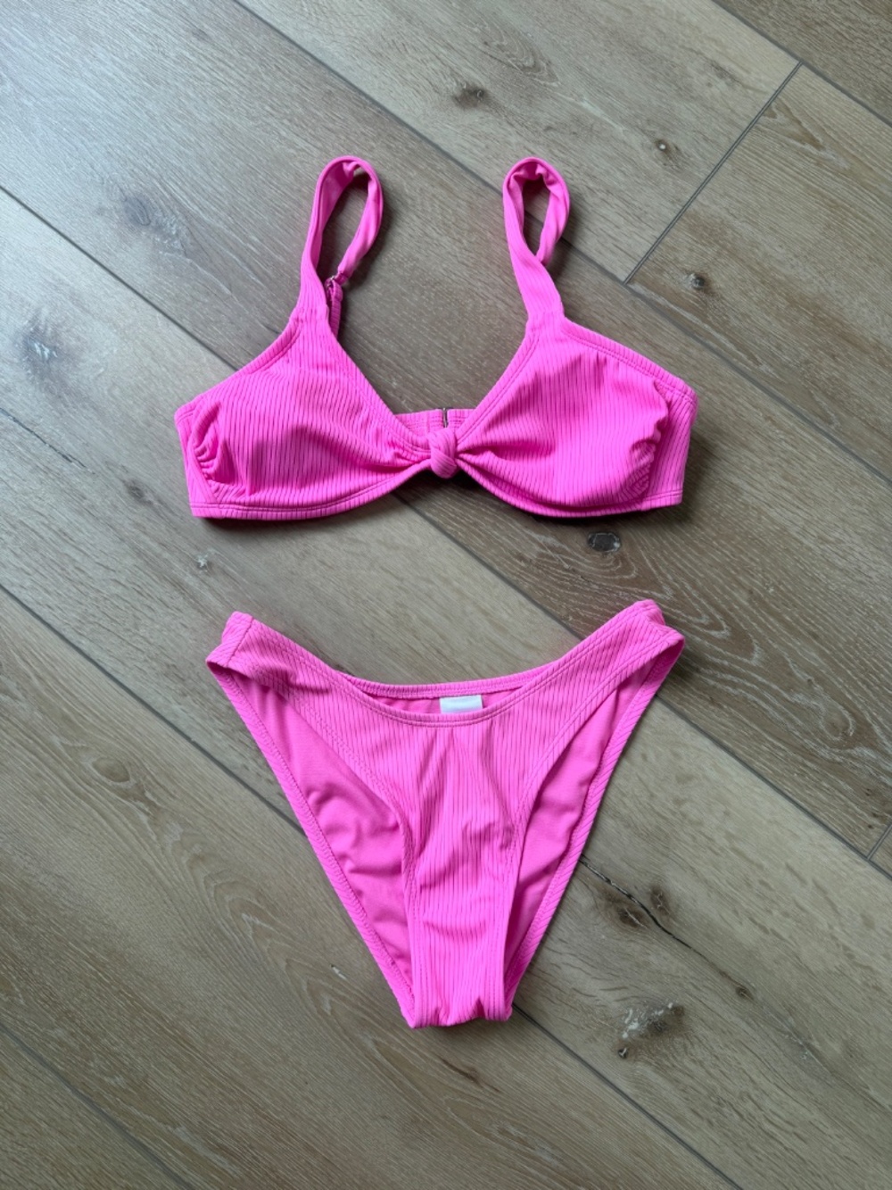 Xhilaration Pink Ribbed Bikini Set Top (size L)/Bottoms (size M)
